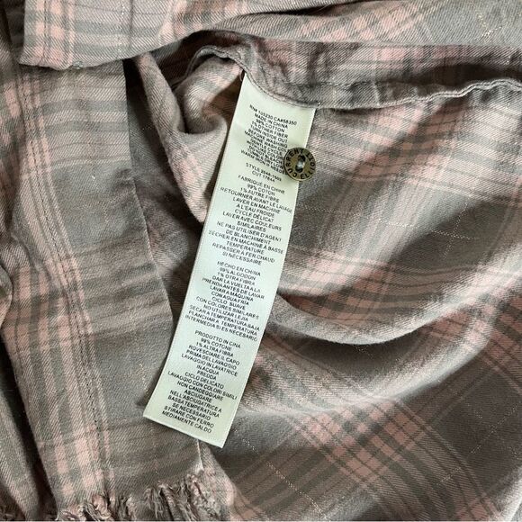 CURRENT ELLIOTT Plaid Shirt The Prep School Fray Pink Taupe Tinsel Size 2 - Picture 9 of 12